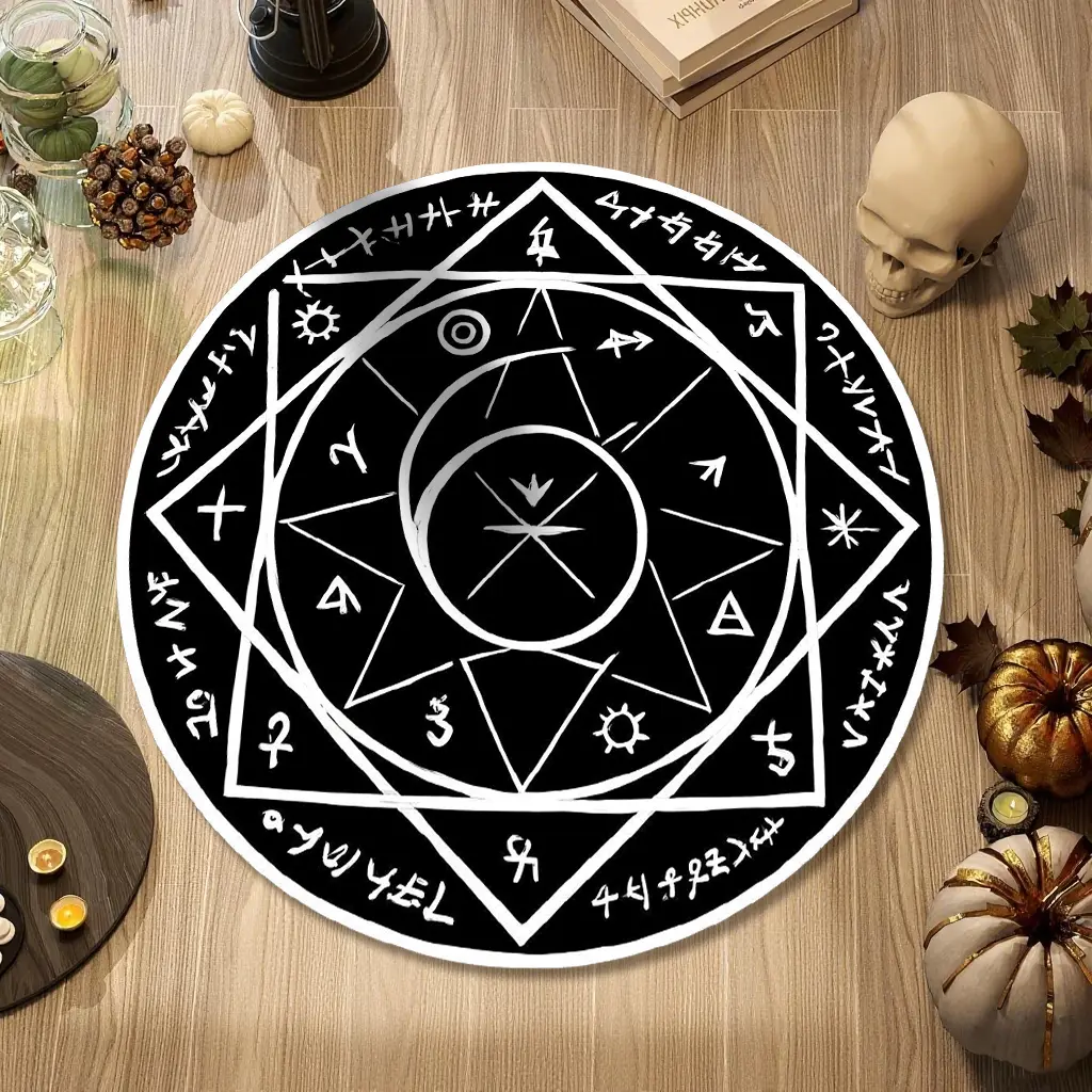 Round Magic Circle Carpet, Halloween Gothic Decorative Rug, Polyester Rug, Home Decor Rug, Pentagram Pattern Room Mat, Living Room Floor Covering, Holiday Gift Idea, Abstract Area Rugs