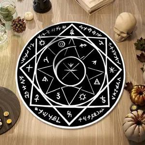 Round Magic Circle Carpet, Halloween Gothic Decorative Rug, Pentagram Pattern Room Mat, Living Room Floor Covering, Holiday Gift Idea, Abstract Area Rugs