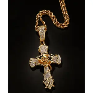 18K Gold Plated Moissanite Rose Cross Pendant Necklace Miami Italy Mexico Inspired Trendy Aesthetic Affordable Jewelry for Women & Men Gift
