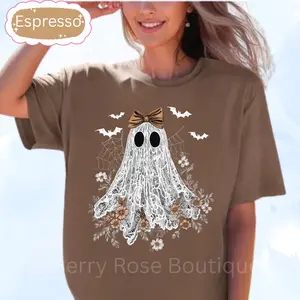 Lace Ghost, Coquette, Halloween Spooky Season Pumpkin Tee Shirt, Bow, Bats, Color Shirt