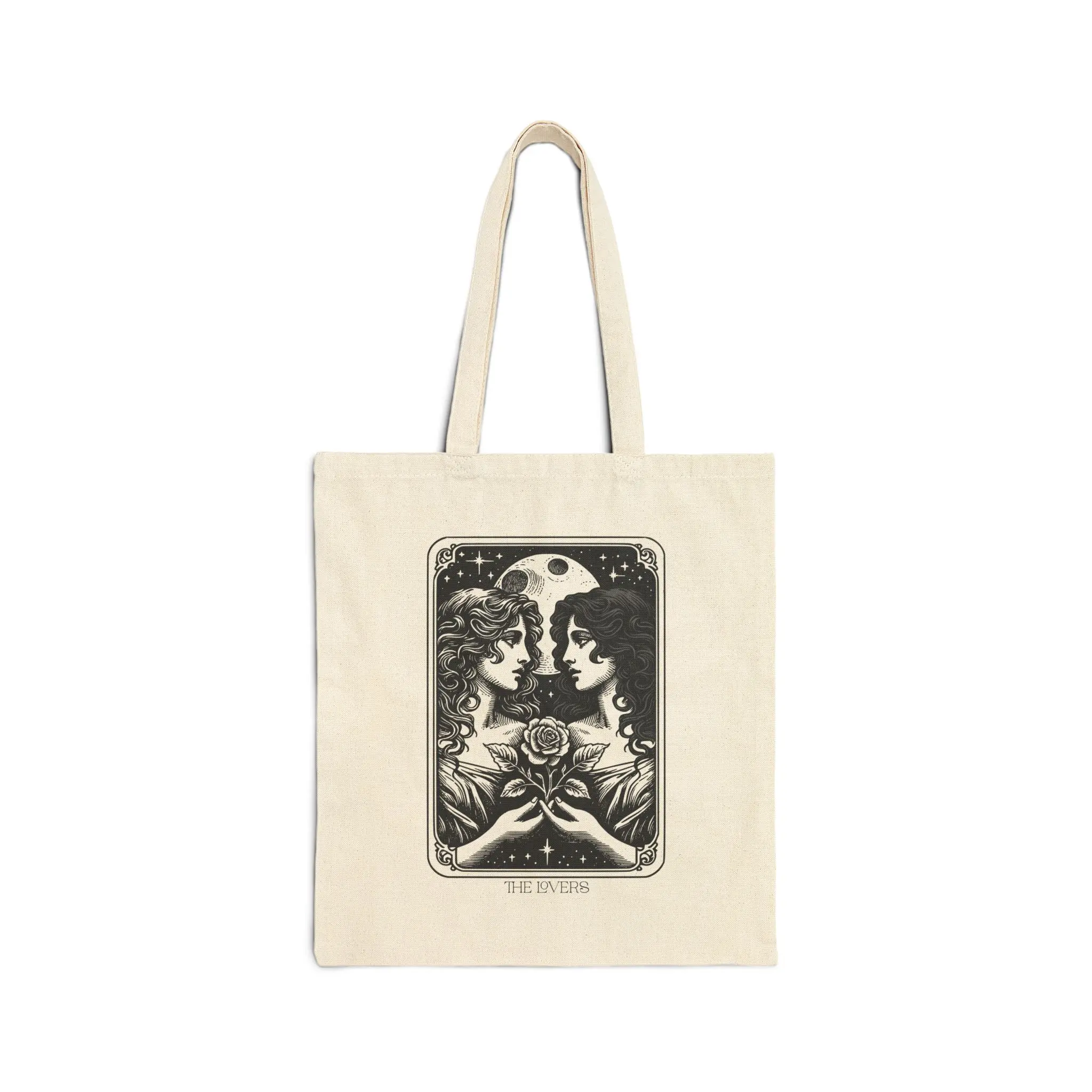 Lesbian Lovers Tarot Card Tote Bag, LGBT Pride Carryall, Sapphic, Cotton Canvas Shoulder Bag, Queer Feminine Tote WLW Femme or Masc