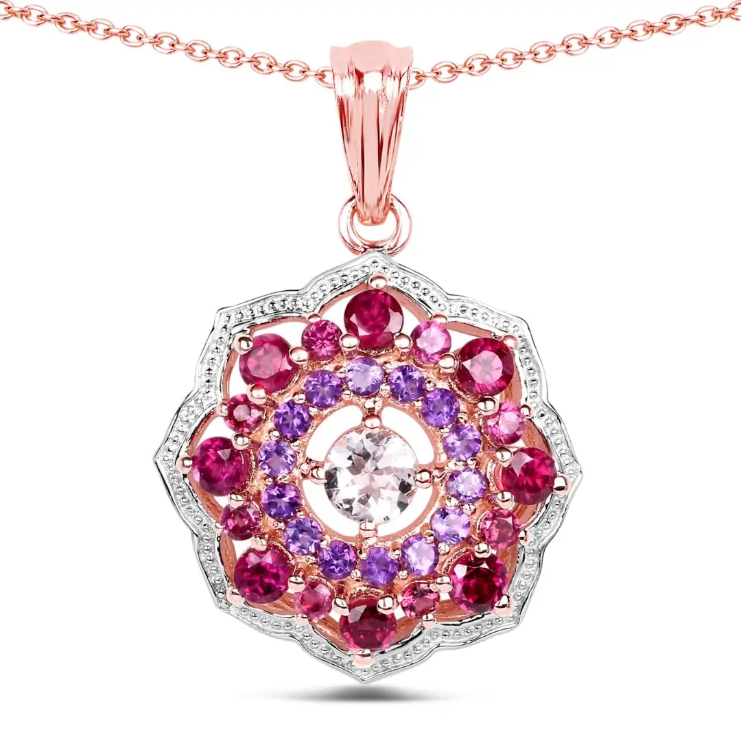 Genuine Rhodolite Garnet Amethyst Morganite Necklace