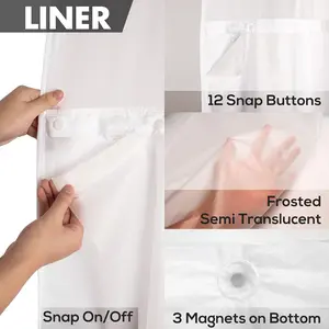Waterproof PEVA Snap-in Shower Curtain Liner Replacement: No Hook Shower Curtain Liner Removable to Attach and Snap On/Off, Frost, 70x54