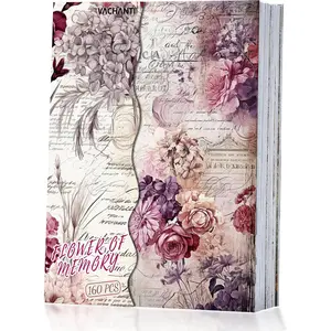 160 Sheets  Flower Scrapbook Paper, Junk Journal Supplies,    with Cursive Script No Repeating  for Junk Journal DIY Cards Craft Albums Scrapbooking Supplies ()