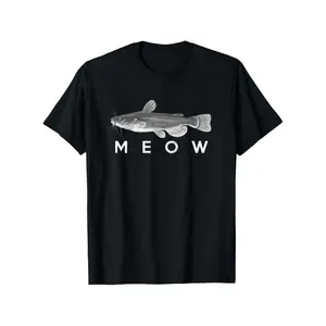 Funny Catfish Graphic T Shirt 100 Cotton Round Neck Short Sleeve Tee For Men Casual Black With White Print Machine Washable