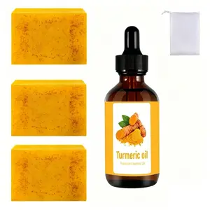 Hydrating Skincare Set Daily for Men and Women, Turmeric Soap and Essential Oil, Acne-Prone Skin Care, Gentle Cleansing, with Soap Bag, Moisturizing, Skin Repair, Acne Clearing Products