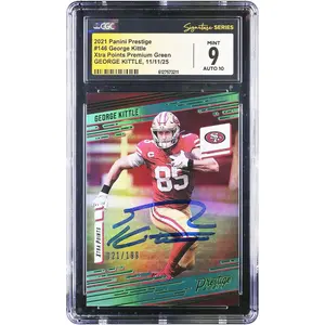 George Kittle San Francisco 49ers Autographed 2021 Panini Prestige Xtra Points Premium Green #146 #/199 CGC Authenticated 9/10 Card - Fanatics Authentic Certified