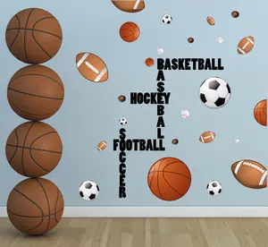 Sports Boys Wall Decal Football Basketball Soccer Baseball High-Quality Vinyl Removable Adhesive Stickers for Kid Athletes Room Home Decor