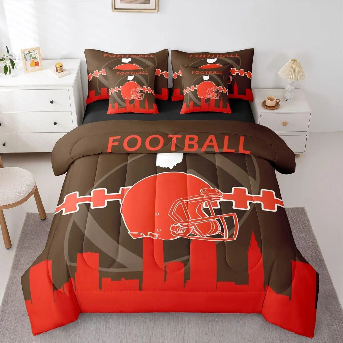 7 Pcs Comforter Bed Setsports Bed Bag with Flat Sheet and Fitted Kids and Adults,Football Lovers Bedding Set with Pillowcases  and Cushion Cases Bed Set