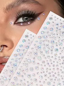 Silvery/Mixing colors Rhinestone Stickers, Bling Rhinestone Decals, Sheet, Multi-Particle 3D Simulation Rhinestone Women's Facial Decoration Hair Stickers, Festival Party Favors, Holiday Gifts, Halloween DIY Music Festival Party Makeup Ball