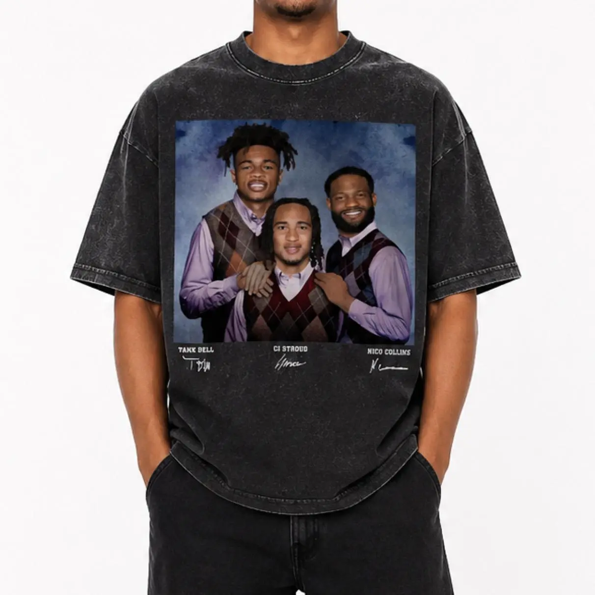 Funny Houston Washed Shirt, C.J. Stroud Tank Dell Nico Collins Graphic Tee, Vintage Meme Shirt, Awkward Family Photo Football Houston Step Bros T-Shirt, Texan Fan Gift, Easy to Wear, Just Throw It On, Must-Have Basic, Always Handy