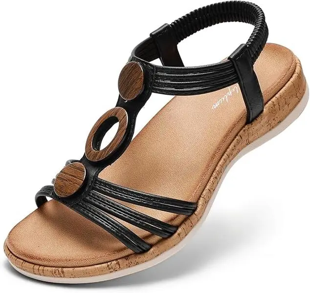 Women's Stylish Round Toe Wedge Casual Sandals - Arch Support Women's Sandals with Rubber Non-Slip Outsole, Buckle Closure, Adjustable Platform for Summer Outdoor Walking, Adjustable Platform Women's Sandals