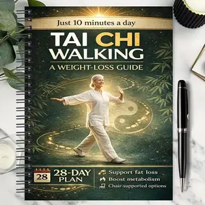 Tai Chi Walking Weight Loss Plan, 28-Day Gradual Program, Gentle Daily Walks, Joint-Friendly, Low-Impact Exercise, Indoor & Outdoor Use, Guided Journal
