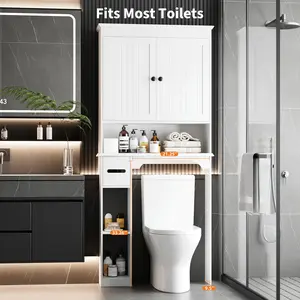 Over the Toilet Cabinet, Double Door Shelf Space Saveing  Bathroom Storage Organizer, for Bathroom, Restroom, Laundry Toilet Rack with Open Storage Shelf, FreeStanding