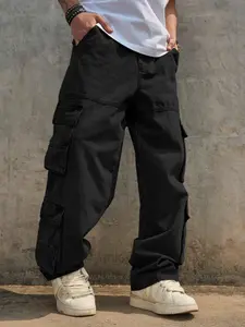 Men's New Wide Leg Jeans Multi-Pocket Loose Straight Fit Denim Jeans Workwear, Casual Style, All Seasons