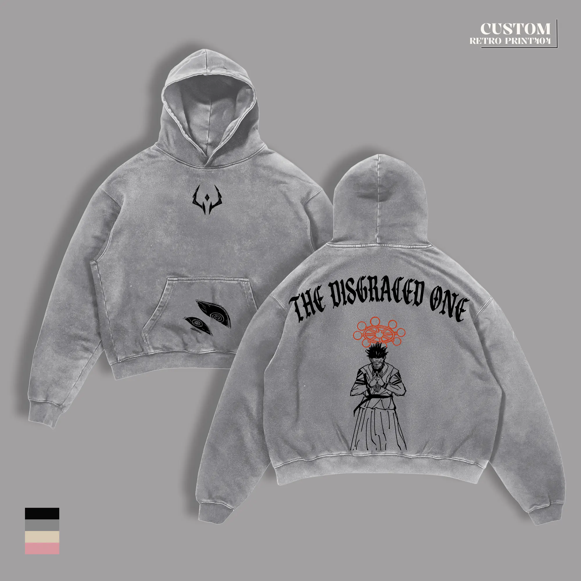 Sukuna “The Disgraced One” Vintage Washed Oversized Gym T-Shirt & Hoodie – Jujutsu Kaisen Anime Graphic Tee, Ryomen Sukuna Curse King Manga Streetwear, Unisex Casual Apparel, Gift for JJK Fans