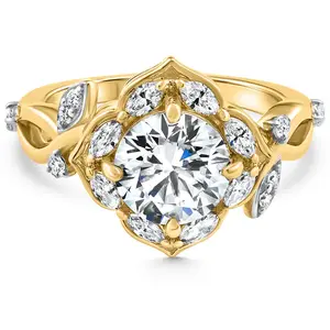 Certified 2.53Ct Diamond Engagement Vine Petal Ring 14k Yellow Gold Lab Grown