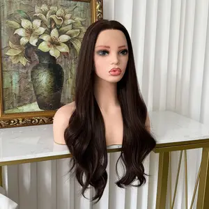 Lovestory Lily #6 Dark Brown Synthetic Lace Front Wigs for Women Heat Resistant Glueless Body Wave Long Hair Lace Front Wigs for Women Pre Plucked Natural Hairline