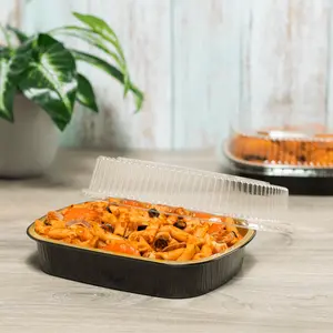 [50 sets] 48 oz Black and Gold Aluminum Pans with PET Dome Lids