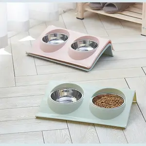 Dog Food Bowl Drinking Water Stainless Steel Cat Bowl Dog Bowl Double Bowl Slanted Feeding Bowl Supplies Utensils