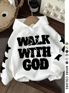 Women's Casual Minimalist Print Hooded Long Sleeve Loose Thick Sweatshirt, Fall & Winter Fashion, Versatile Street Style, Streetwear