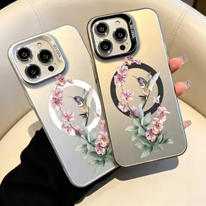 Hummingbird in Bloom Pattern Magnetic IPhone Case for iPhone17 15 16 14 Pro Max 13 12 11 XR XS Plus Shockproof Non Slip Military-Grade Protection slim Cover Cellphone Protective Smartphone Casing