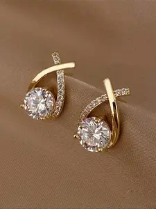 Elegant Zirconia Decorated Stud Earrings, Fashionable Jewelry for Women, Trendy All-match & Exquisite Jewelry for Birthday Gift, High Quality Earrings