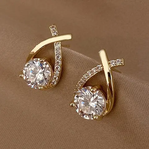 Elegant Zirconia Decorated Stud Earrings, Shining Earrings, Fashionable Jewelry for Women, Trendy All-match & Exquisite Jewelry for Birthday Gift, High Quality Earrings Ear Studs