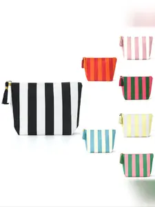 Fashionable Striped Corduroy Storage Bag, High-Value Handheld Cosmetic Pouch, Makeup Bag, Large Capacity Travel Portable Wash Bag, Casual Style, All Seasons, Makeup Organizer