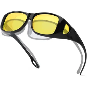 Night Vision Driving Glasses for Women Men, Fit Over Wrap Around Eyewear Glasses, Yellow Lens Anti-glare TN8143
