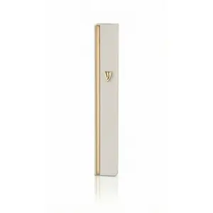 Modern Golden-Striped White Aluminum Mezuzah