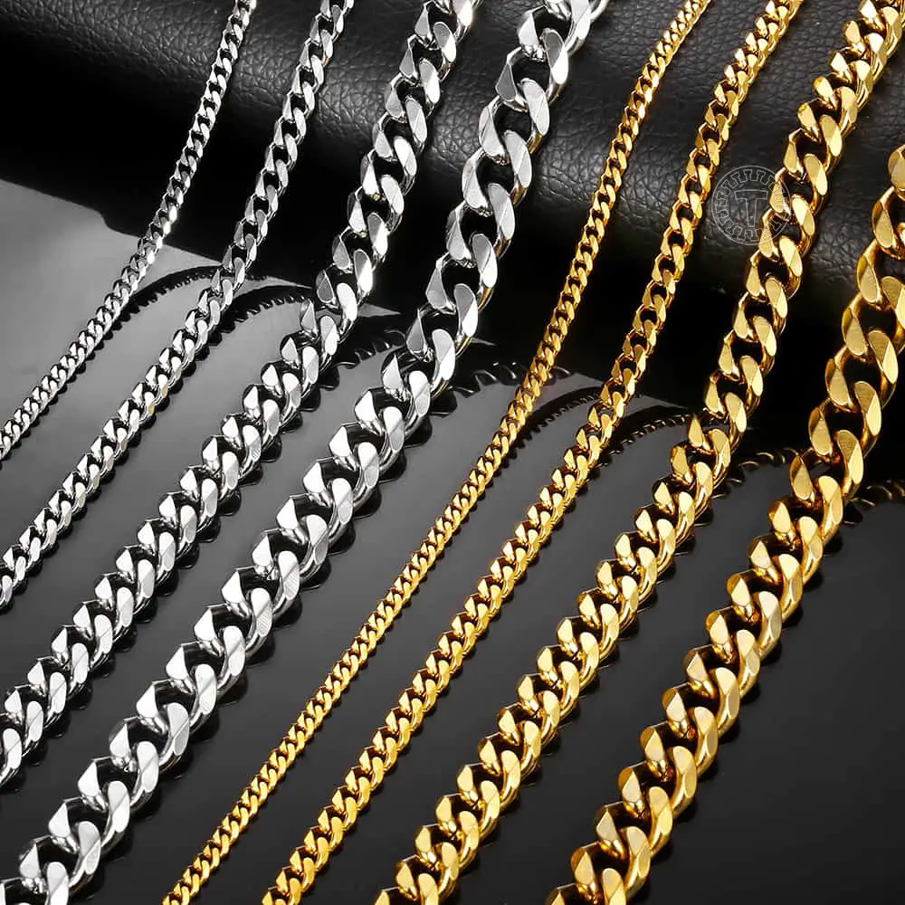 3/5/7/9/11mm Hermah Men's Curb Chain Necklace Choker Silver/Gold Color Stainless Steel Cuban Link Jewelry for Male Female Valentine Gift