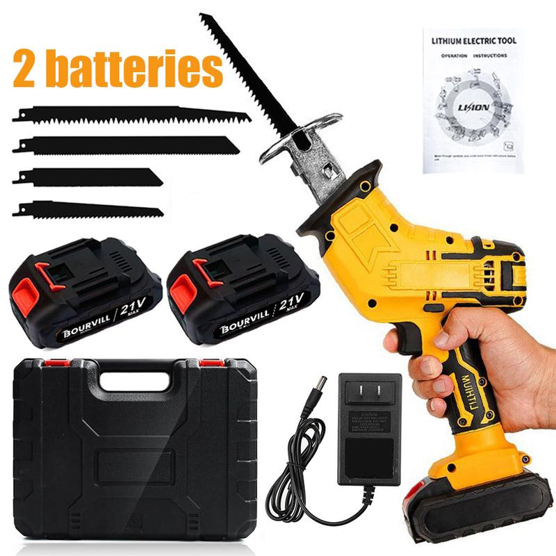 Cordless Reciprocating Saw with 2 Batteries & Charger, 4 Blades - Variable Speed, Ergonomic Grip, Lightweight , Self-Locking Chuck for Wood/ Metal/ PVC Cutting -Outdoor Garden DIY Tool, Modern Tool Design Home decoration