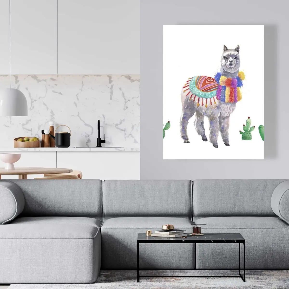 Begin Home Decor C1RC3648QD6AQ8 36 x 48 in. Traditional Peruvian Lama - Green Canvas Farm Animal Decor