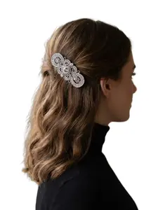 Vintage Ethnic Zircon Flower Duckbill Hair Clip, Elegant Accessory for Daily Commute, Festive Gatherings, Photo Shoots