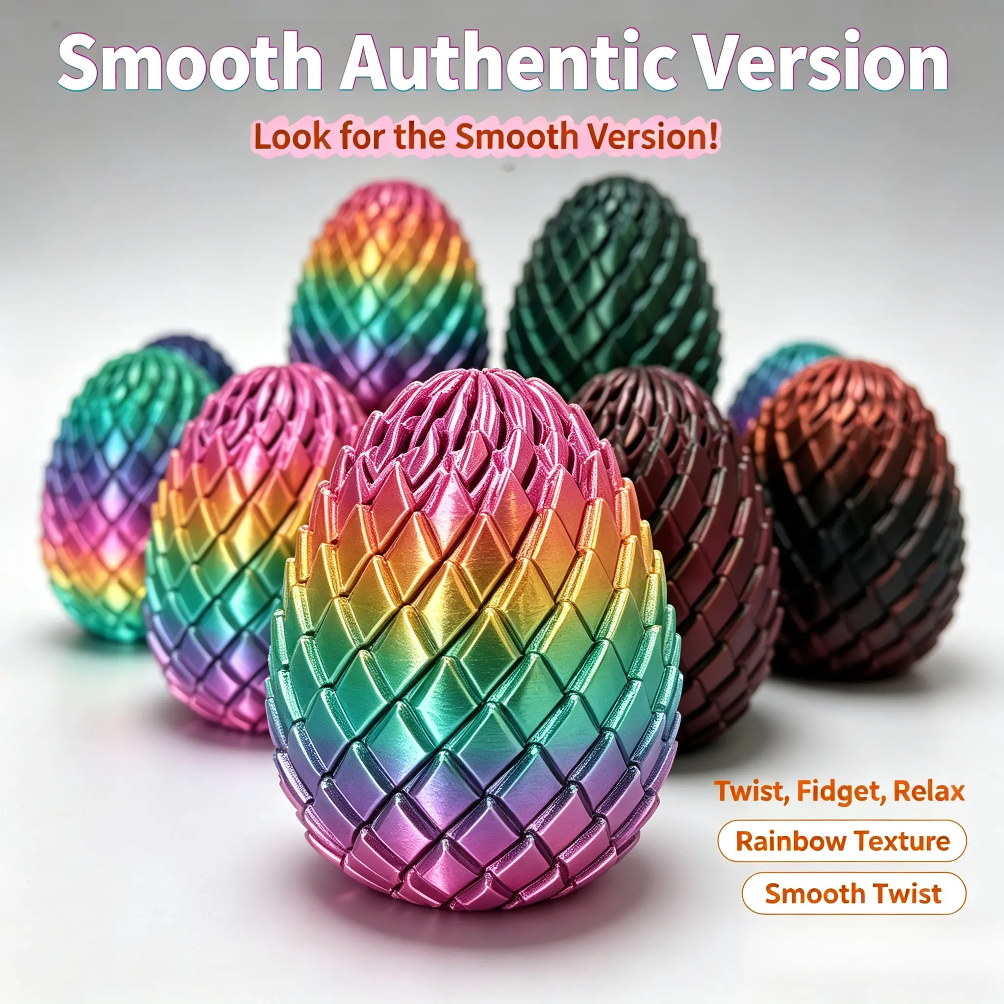 3D Printed Twist Fidget Dragon Egg, Smooth Authentic Version, Stress Relief Fidget Toy, Sensory Gift for Kids & Adults