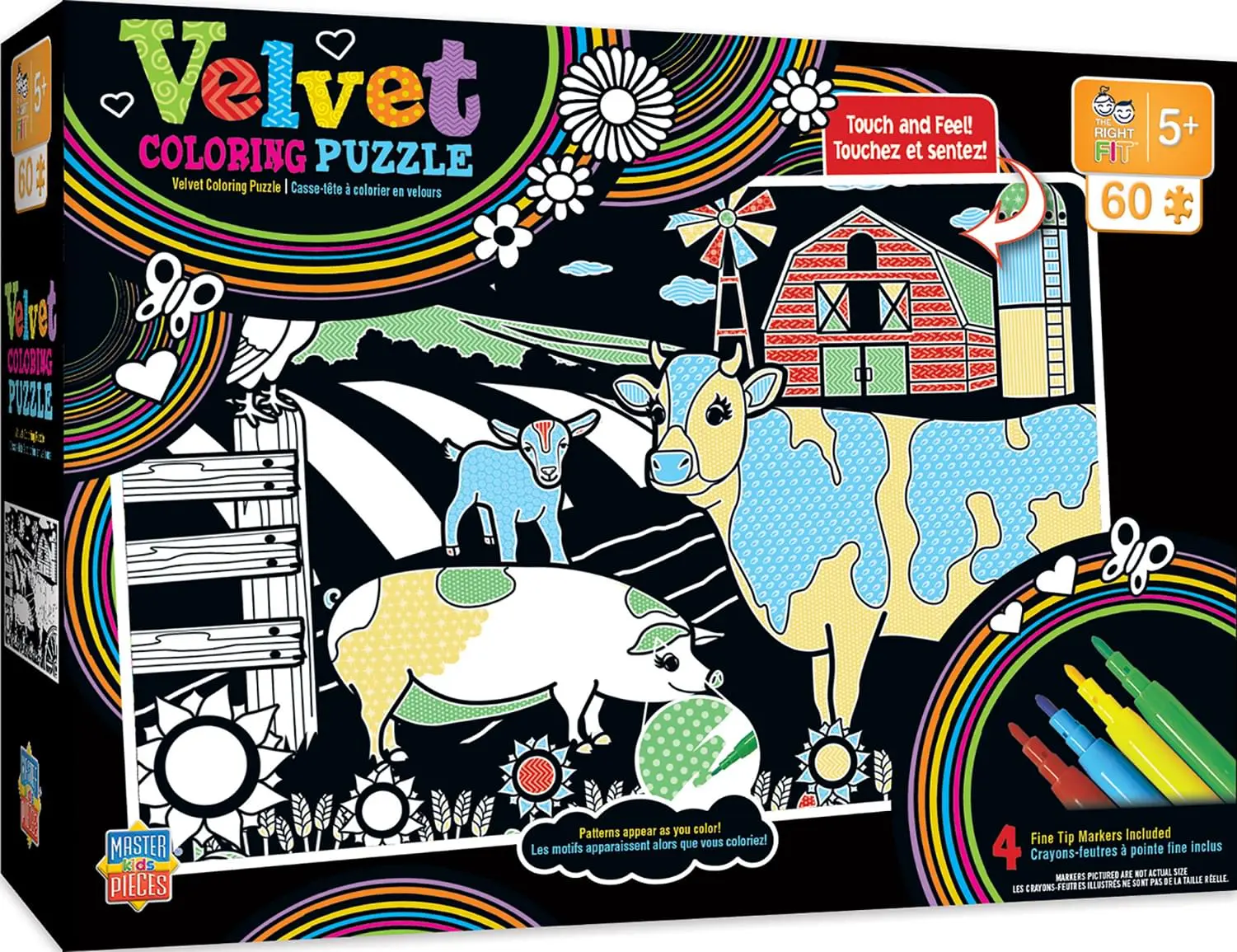 60-Piece Farm Velvet Coloring Jigsaw Puzzle, Ages 5+ Creative Art Toy with Mark & Acrylic Markers for Masterpieces