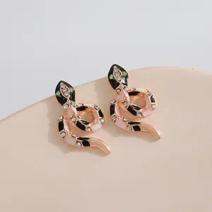 Enamel Rhinestone Snake Stud Earrings Crystal Snake Drop Earrings For Women Girls Snake Jewelry