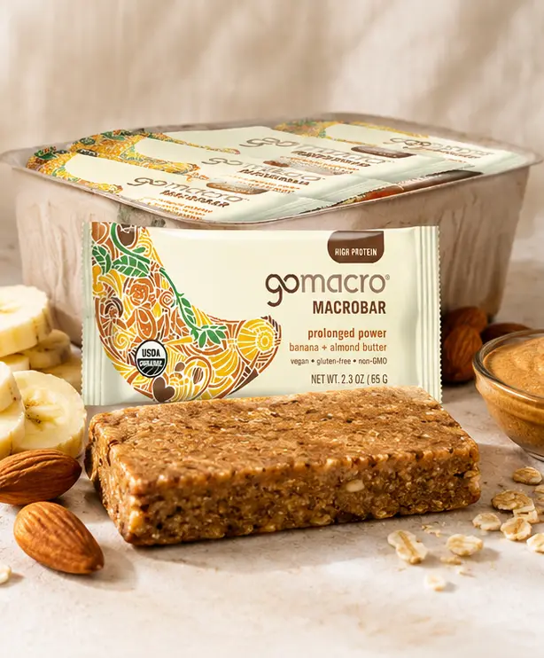 GoMacro MacroBar Organic Vegan Plant-Based Protein Snack Bars - Banana-Almond Butter Flavor, 1.9 oz Individually Wrapped Natural Energy Bars for Meal Planning, Stocking Pantry, 12 Bars