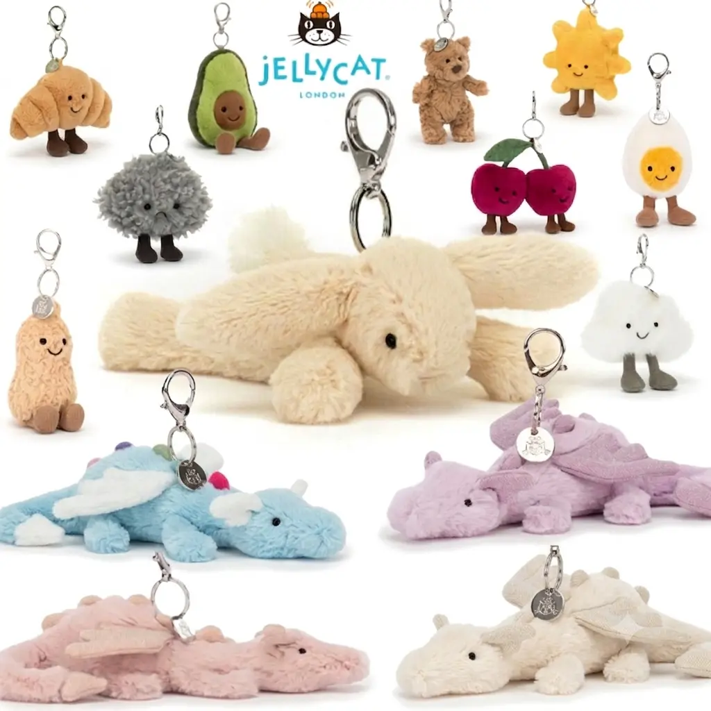 Original Jellycat Plush Keychain Mini Cute Animal Stuffed Toy Bag Charm Kawaii Gift for Kids Teens Collectors Birthday Christmas Valentine's Day Gift