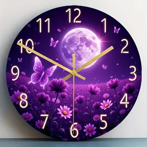Butterfly Starry Sky Gradient Purple Acrylic Wall Clock, Home Decoration, Suitable for Bedroom, Study Room, Hotel Decoration, Shop Decoration, Birthday Gift, Festival Gift, Graduation Gift, Wedding Decoration, Desktop Decorative Piece