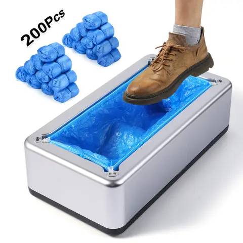 LYSHIYI Shoe Covers Dispenser with 200pcs Shoe Cover Disposable Non Slip, User-Friendly and Durable Shoe Cover Machine, Fits Size Up to 11 US Men, Widely Applicable in Indoor, Hospital(Silver) Household Items