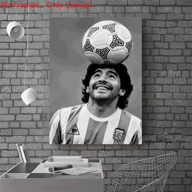 1 piece/set frameless canvas painting print poster, Unframed Wall Art, Classic Football player art, Maradona with Soccer Ball, a perfect gift for football loves, ideal for bedroom, living room, wall decoration, Decoration Items