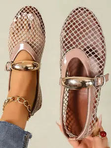 Summer New Women's Breathable Mesh Mary Jane Shoes Fashionable and Comfortable Classic Design One-word Strap Sandals Flat Single Shoes for Women Footwear