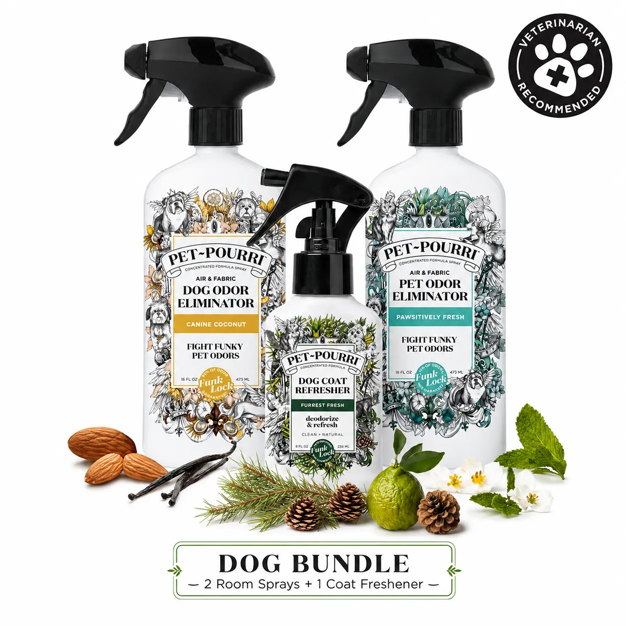 Pet~Pourri - Ultimate Dog Odor Eliminator Kit (2 Room Sprays + 1 Coat Freshener)