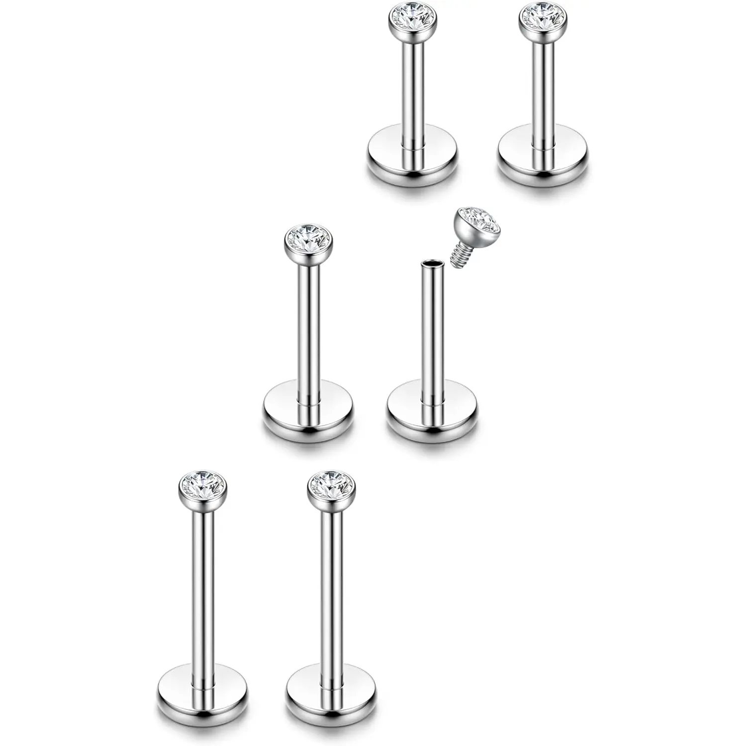 MILACOLATO 14K Plated Gold Flat Back Stud Earrings, 16G/18G 316L Surgical Steel Internal Thread CZ Studs Hypoallergenic Conch Cartilage Helix Tragus Piercing Jewelry Lip Labret Medusa Nose Studs for Women Men, Nose Piercing, Unisex