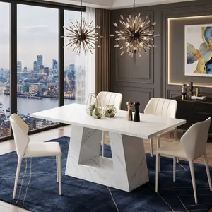 63 Inch Modern Faux Marble Dining Table, Rectangular Heavy Duty Engineered Wood Dinner Table with 300lbs Weight Capacity, Waterproof Scratch Resistant Multi-purpose Desk, Easy Assembly Home Furniture for Kitchen Living Room Dining Room Decor