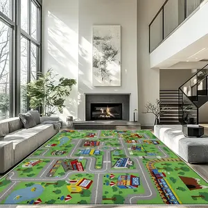 Fun Road Pattern Carpet, Washable Rug for Home Decor, Living Room & Bedroom, Multifunctional Indoor Mat, Ideal for Hallway & Bedside, Home Decor Rugs