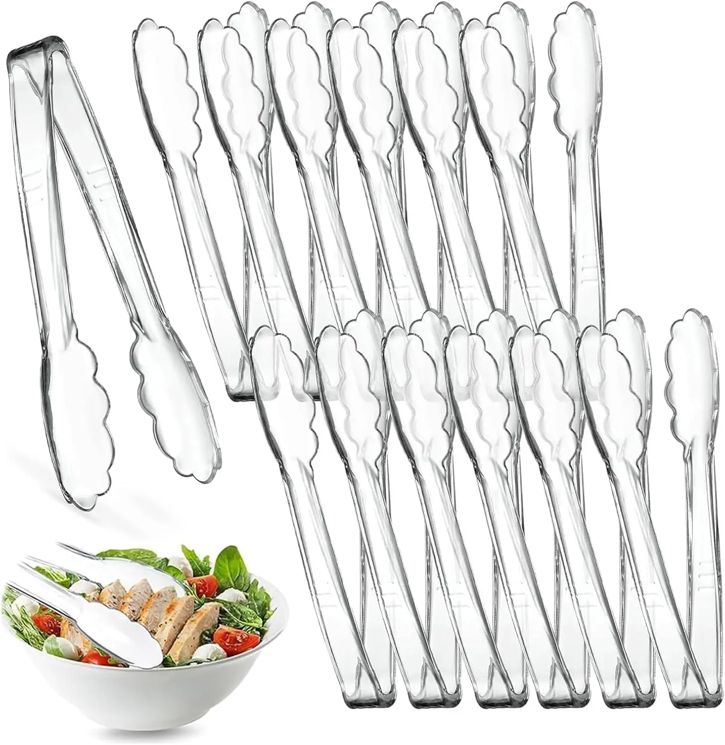 12 Pcs Clear 12 Inch BPA-Free Plastic Disposable Kitchen Tongs for Serving Food Ice Salad Barbecue Cookies