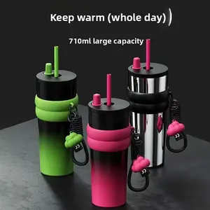 24oz Insulated Water Bottle- Cute Stainless Steel Tumbler with Lid & Straw |     Keeps Drinks Hot/ Cold 12H |   Portable,Reusable, Dishwasher Safe |   Ideal for Iced Coffee, Travel, Outdoor Fun, Summer Use dealsforyoudays double-walled vacuum